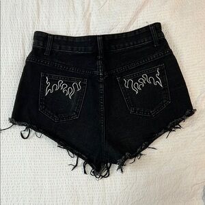 SHEIN Black Jean Shorts with Distressed Hem